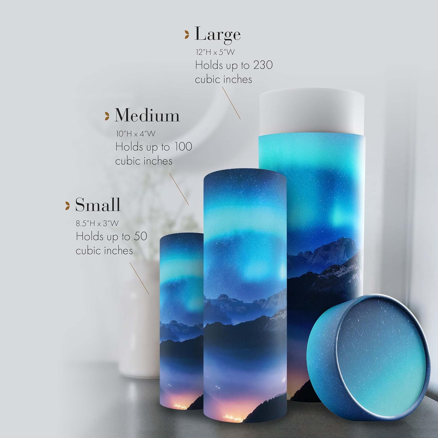 Aurora Borealis Scattering Tubes for Human Ashes TSAApproved Biodegradable Urns for Burial at Sea