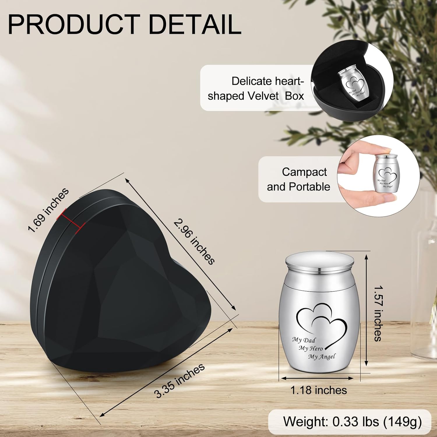 Dletay 157 Inches Heart Box Cremation Urn for Ashes
