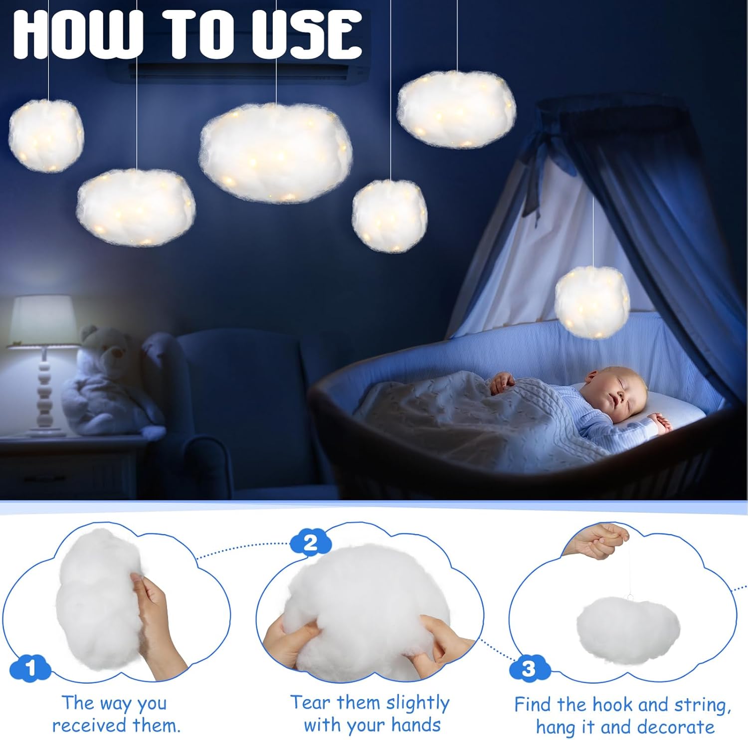 Tatuo 6 Pcs LED Artificial Hanging Clouds Decorations