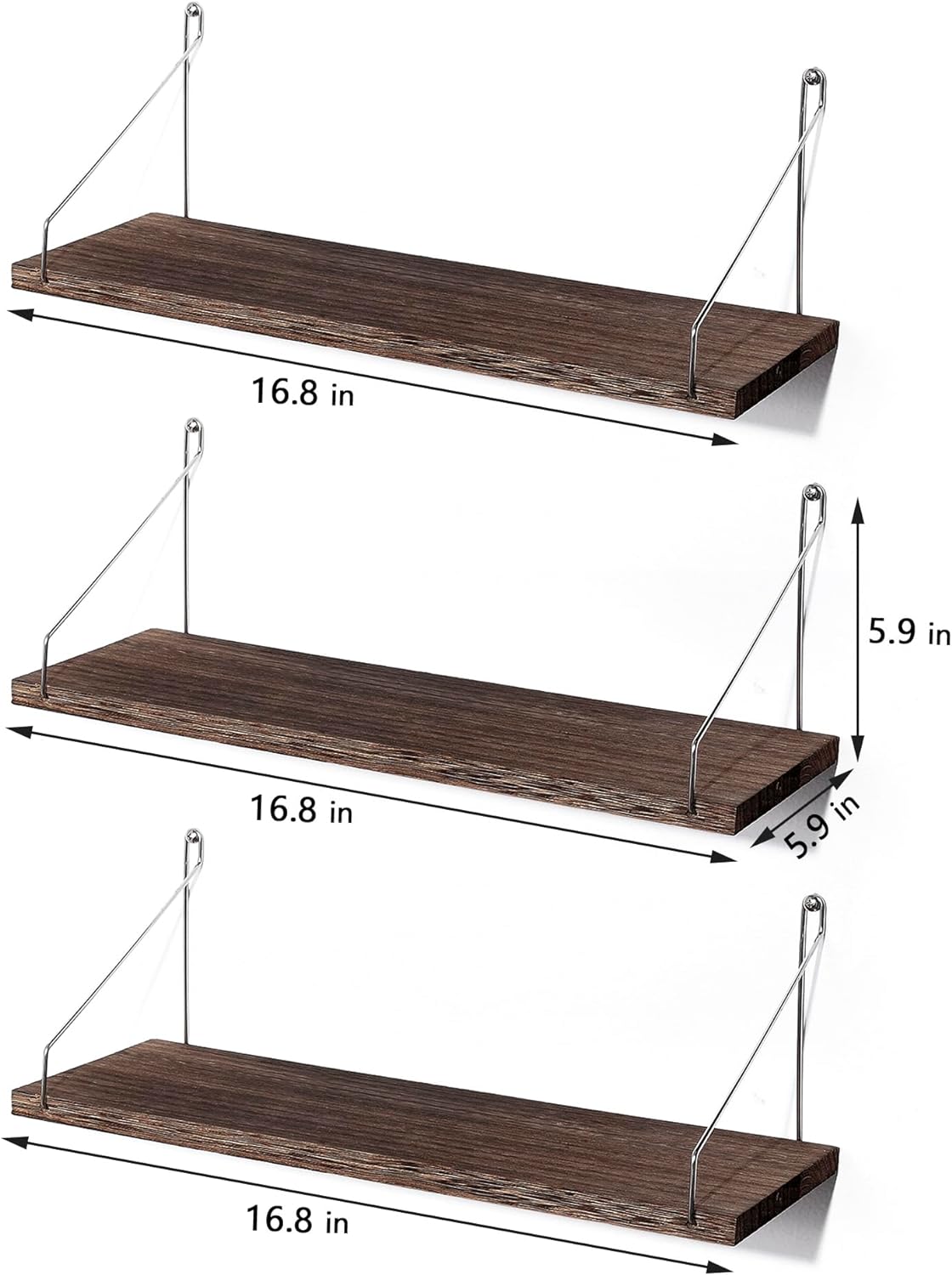 MITIME Floating Shelves Set of 3 Rustic Solid Wood Wall Storage Shelves