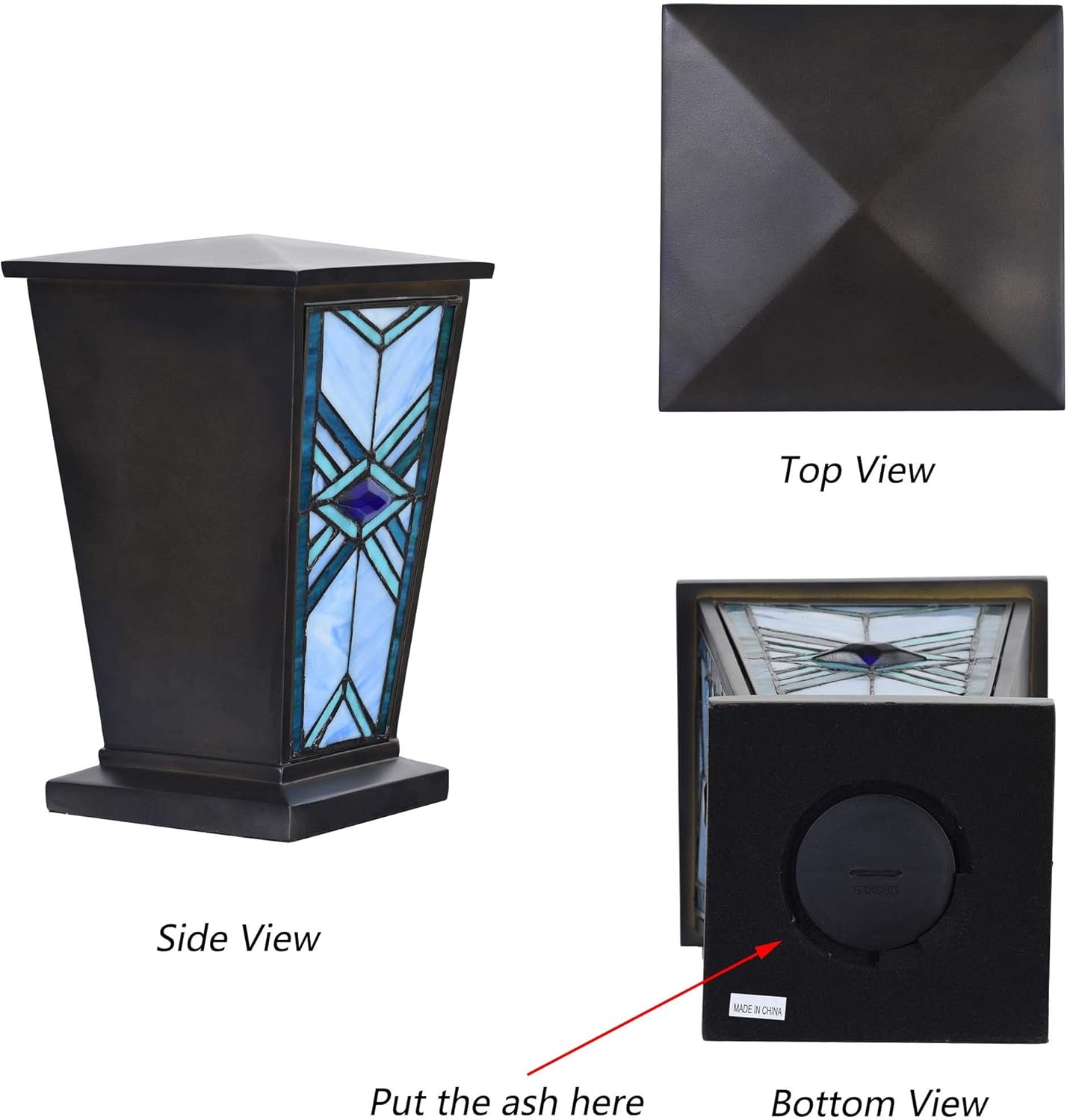 Bieye CU001 Stained Glass Cremation Urn Blue 7x11
