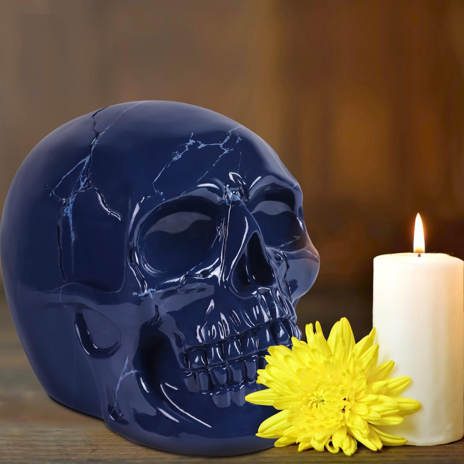 Rsobl Cremation Urns for Human Ashes - Blue Skull Urns Decorative Urns for Female Male