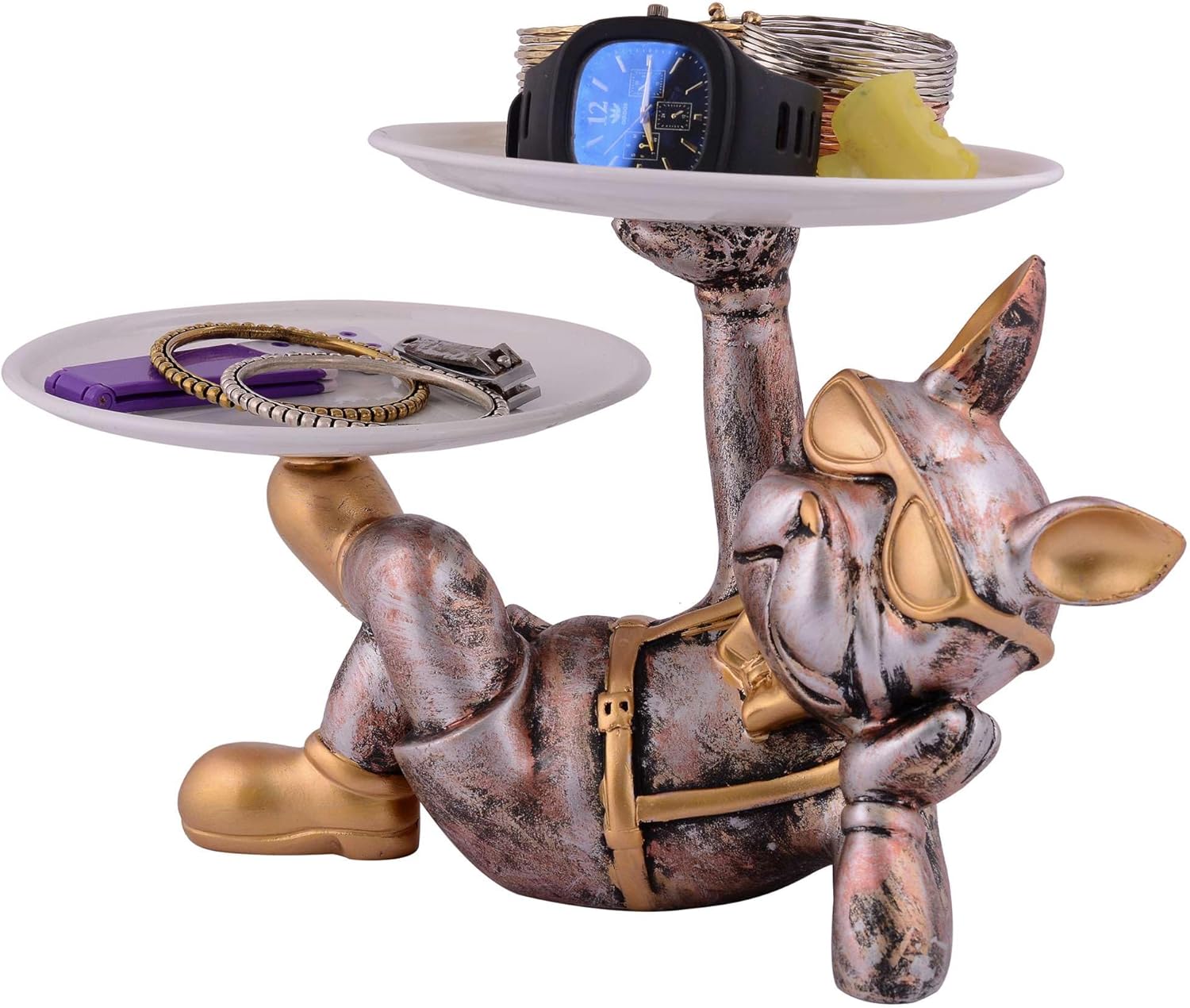 Cute Cool Dog Sculpture with Plate for Home Decor