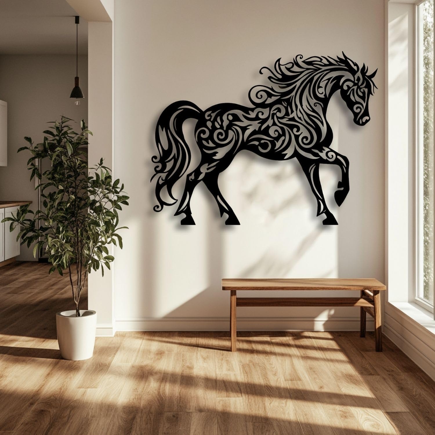 Flewfar Black Metal Horse Wall Art 28x20 Inches Unframed