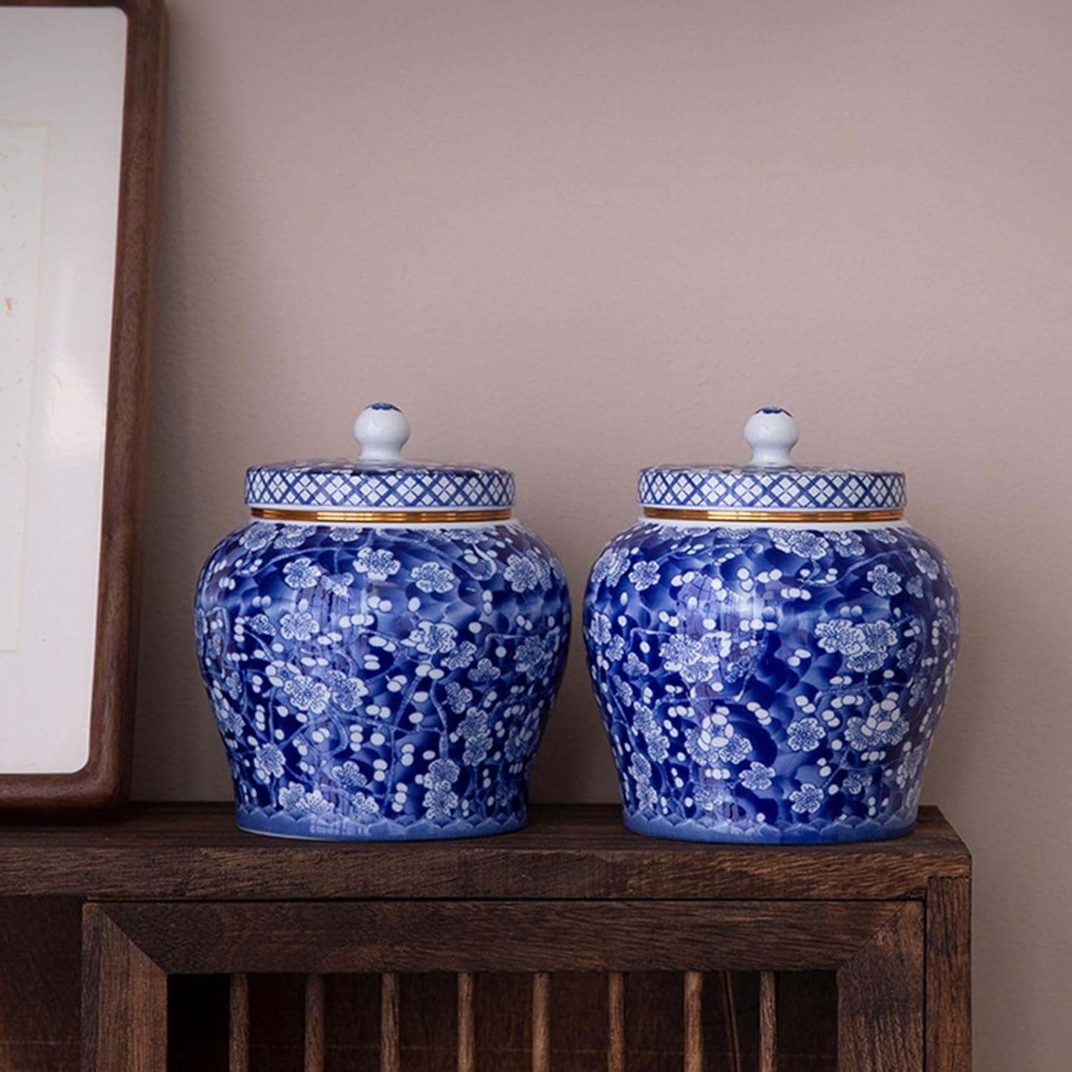 Ceramic Urn with Secure Lid and Beautiful Floral Design