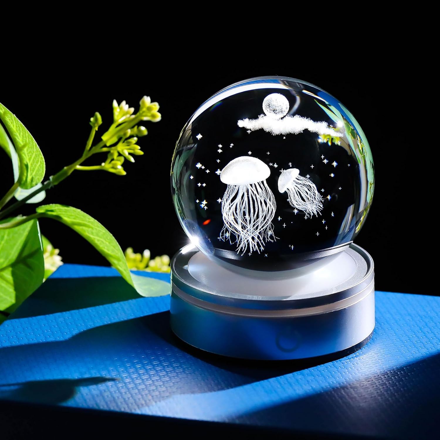 Movdyka 3D Crystal Jellyfish Night Light Decor