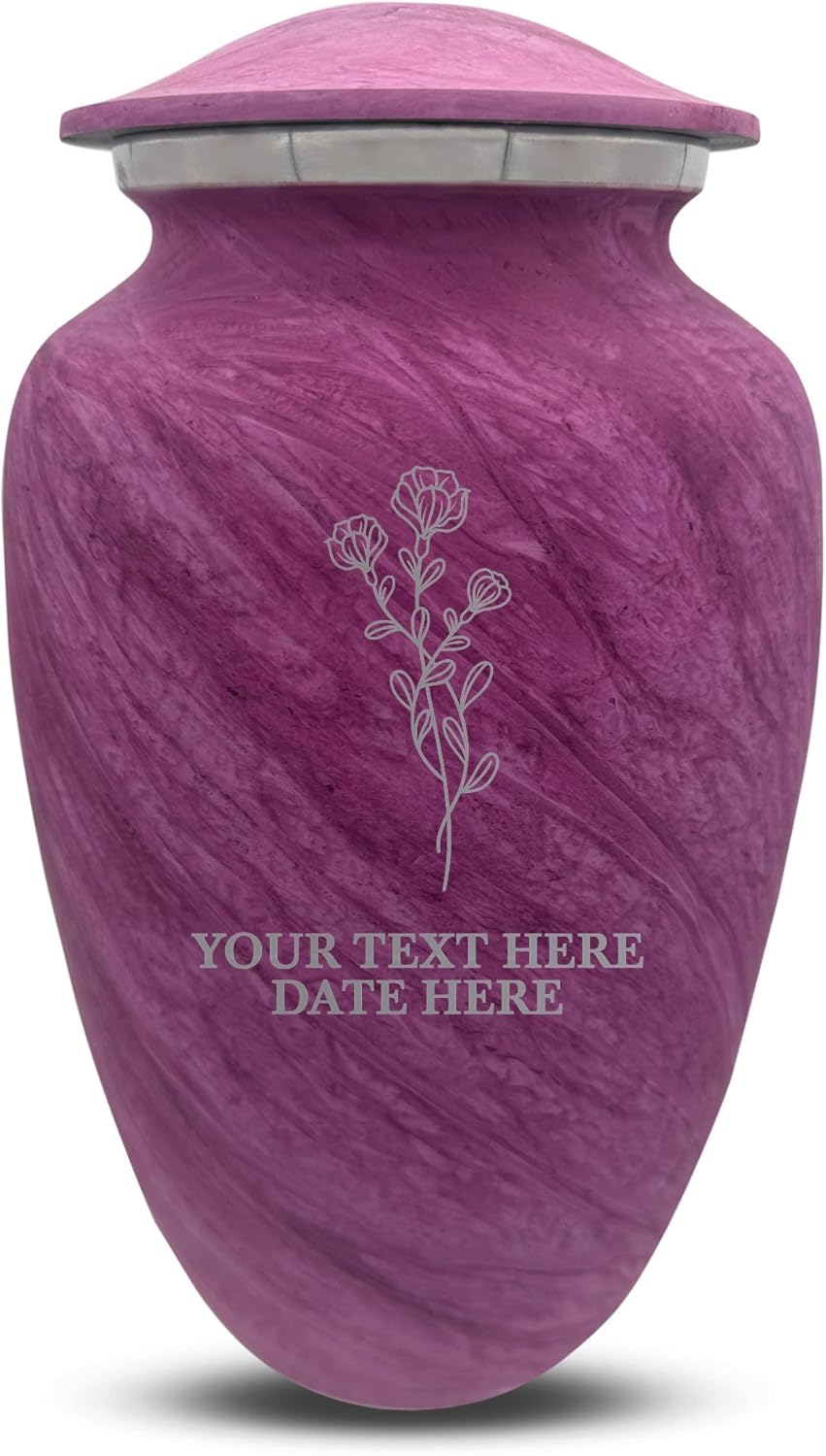 Custom Large Adult Cremation Urn - Personalized with Name and Floral Design Soft Whisper Collection Pink