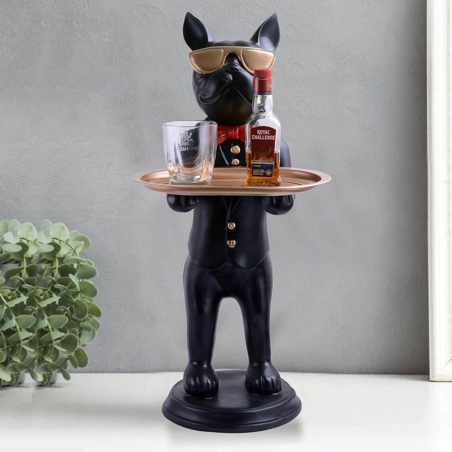 Resin Cool Dog Sculpture with Plate for Home Decor