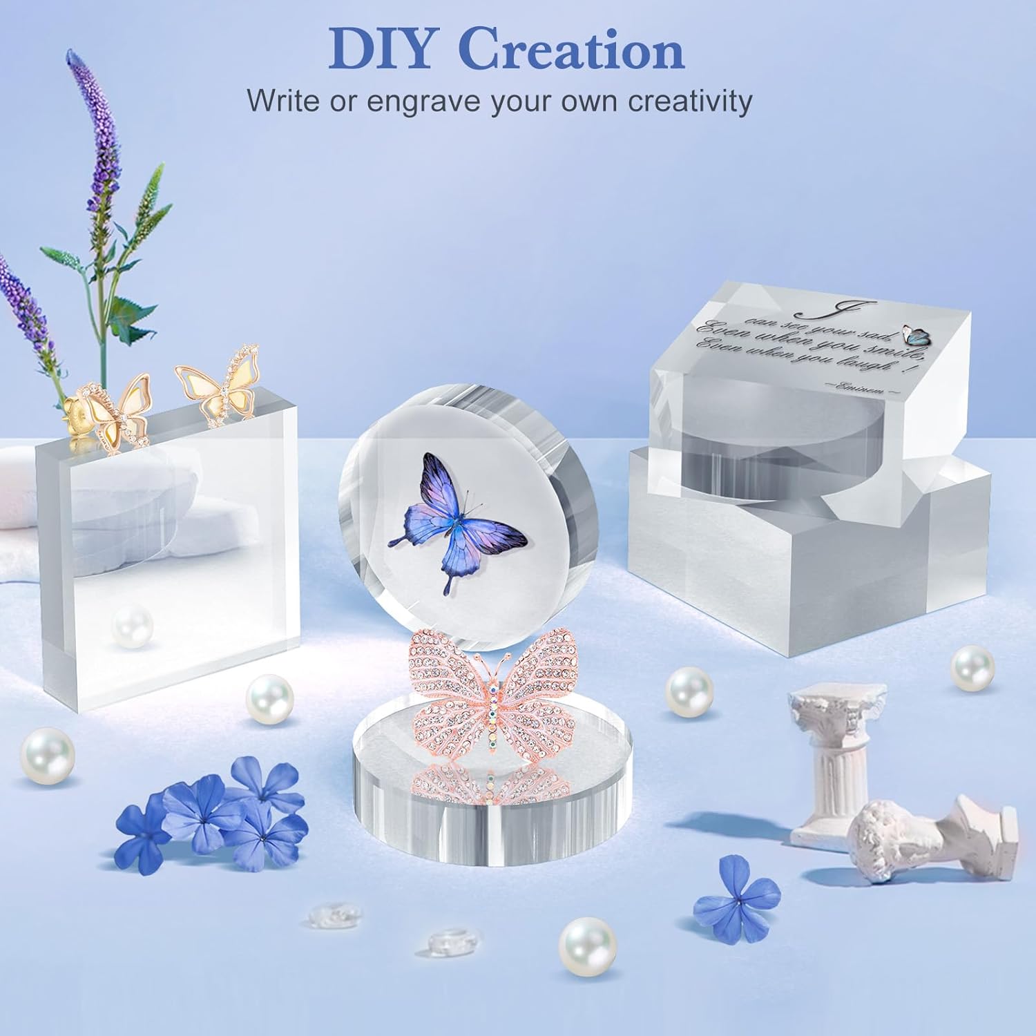 SAMYUCHO Acrylic Display Blocks 3x3x1 Inch 8 Pcs Stand for Jewelry Trophy Props