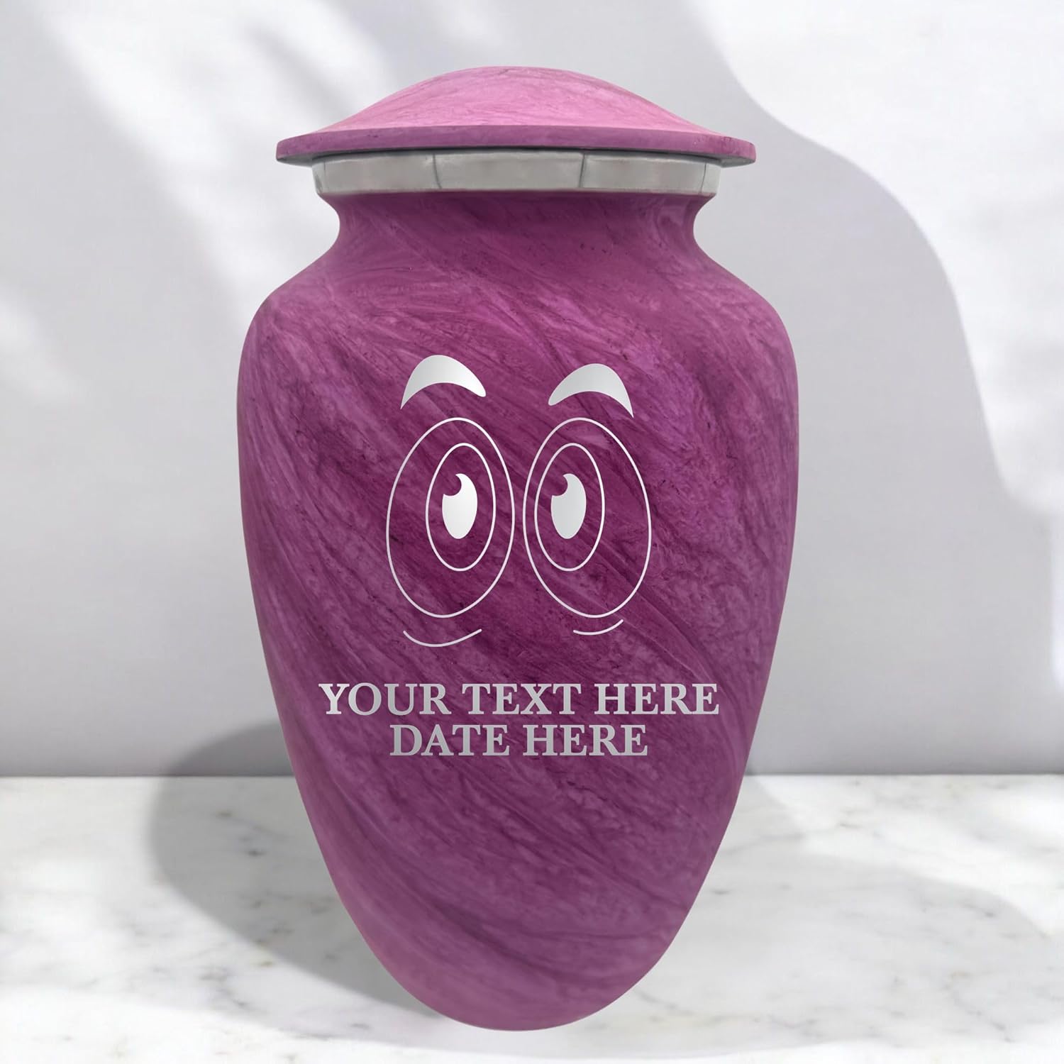 Custom Large Cremation Urn with Funny Eyes - Pink