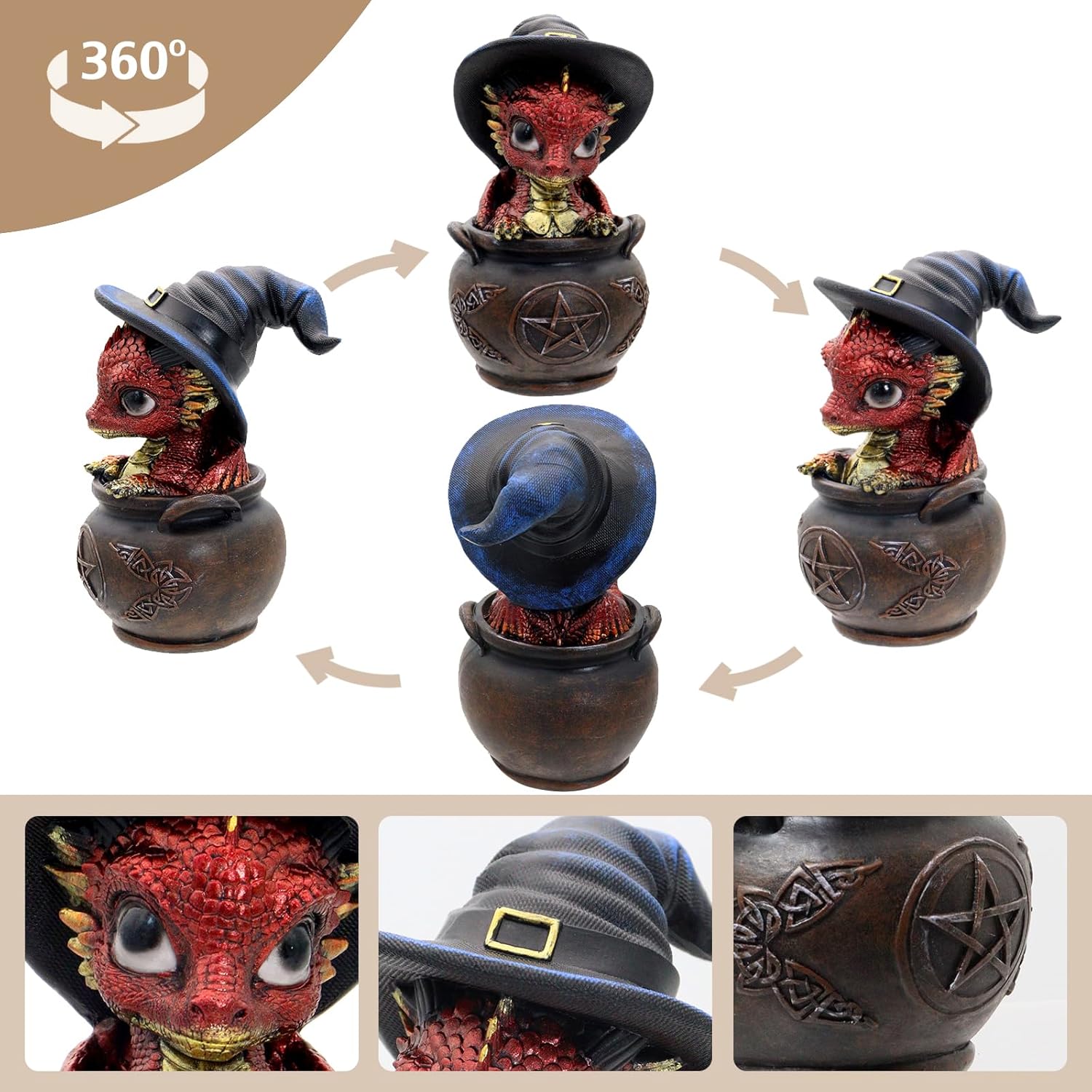 Mini Dragon Figurine with Witch Hat - Fantasy Decor Statue