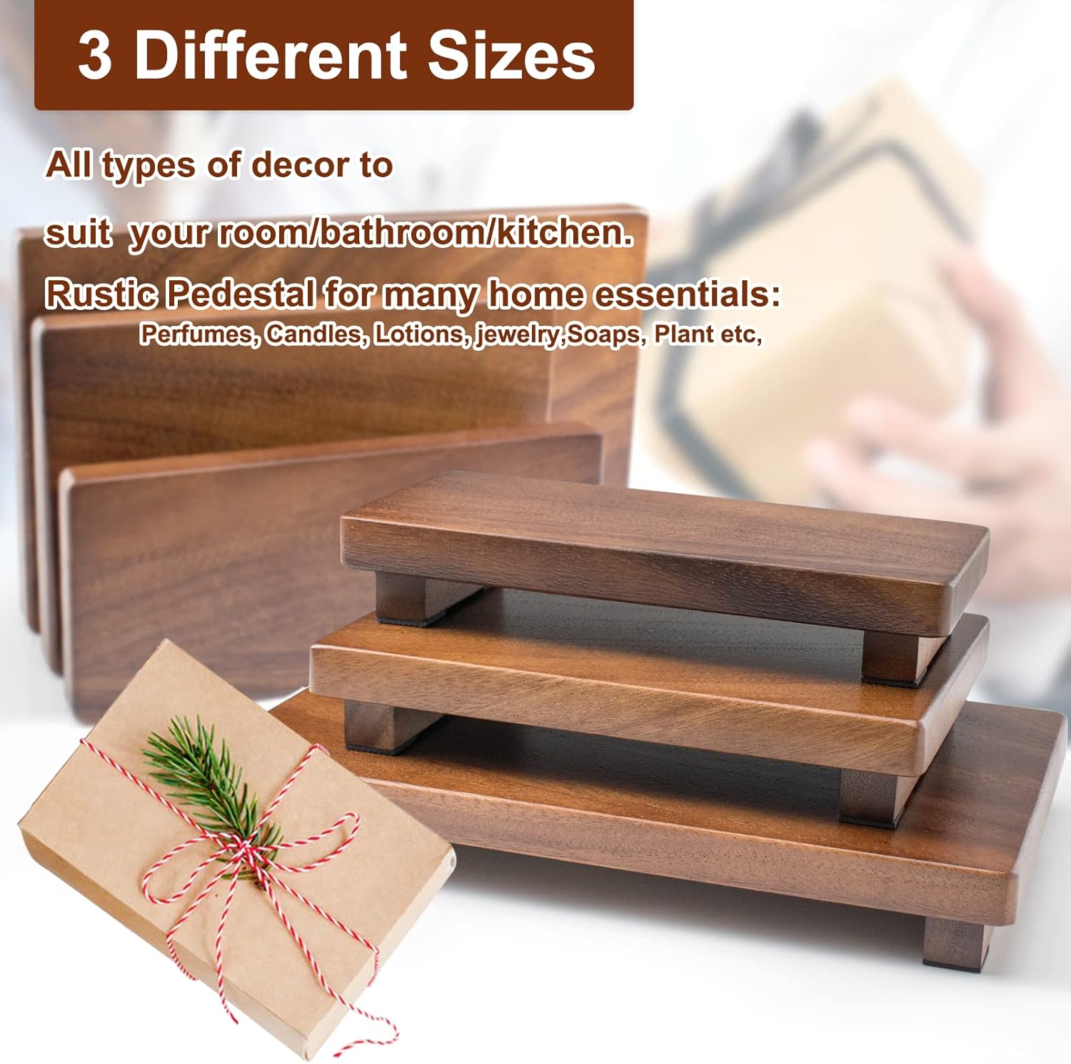Wooden Pedestal Stand with Rubber Pads Decorative Soap Tray for Farmhouse Style Home Decor