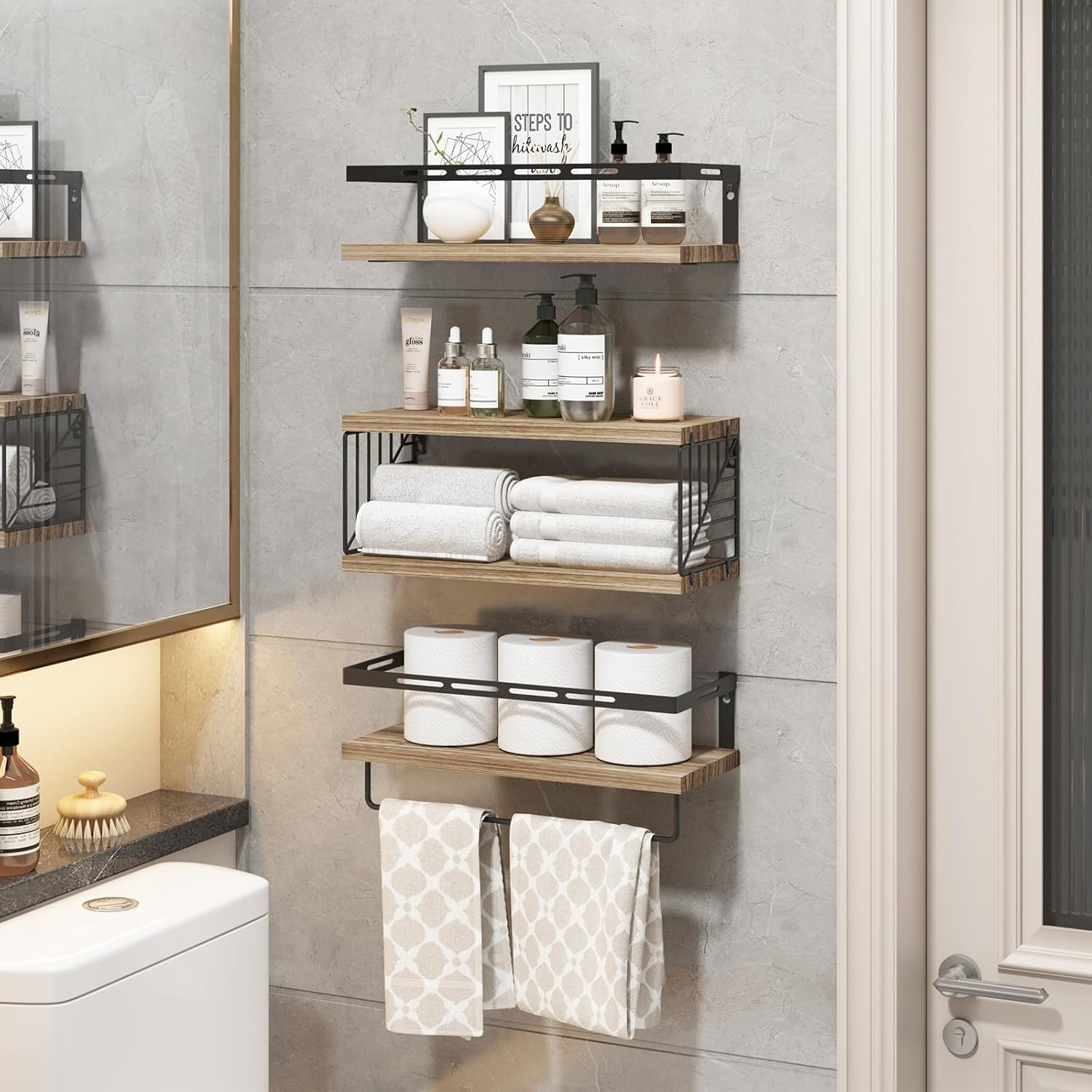 Fixwal 31 Floating Bathroom Shelf Over Toilet with Towel Bar