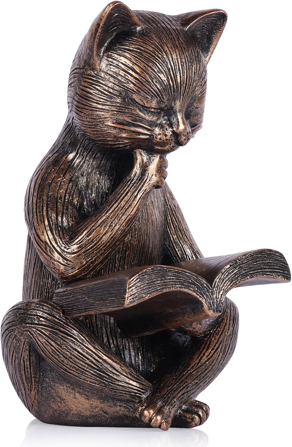 Reading Cat Figurine 64 In Bronze Decor Sculpture