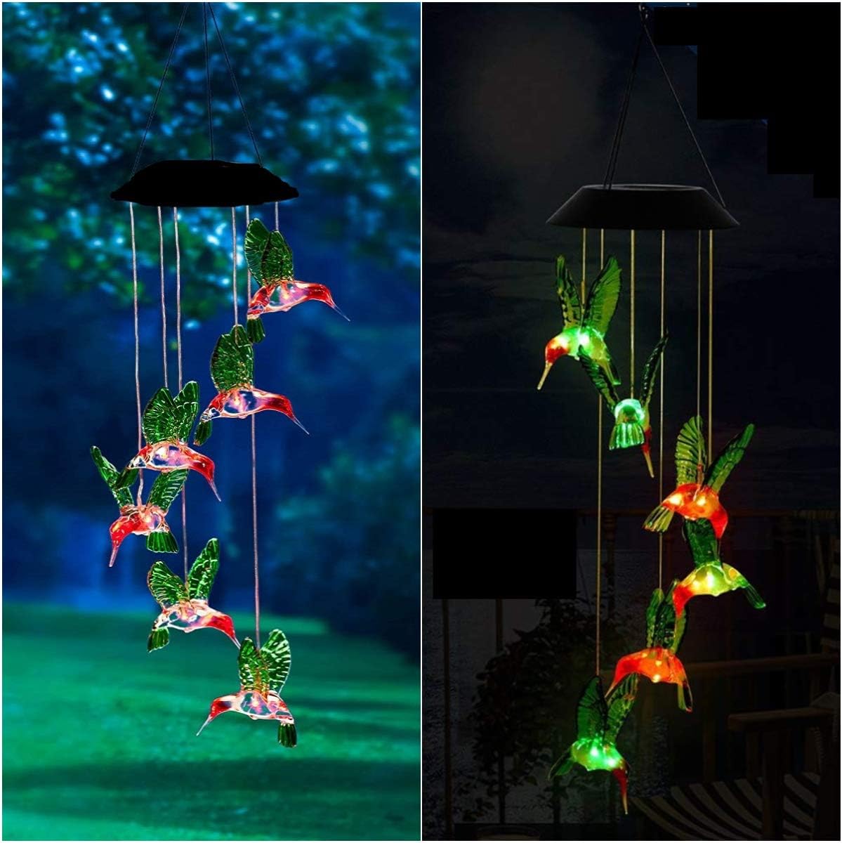 Changing Colors Solar Wind Chime Hummingbird Mobile Spinner Light Waterproof Outdoor Decor