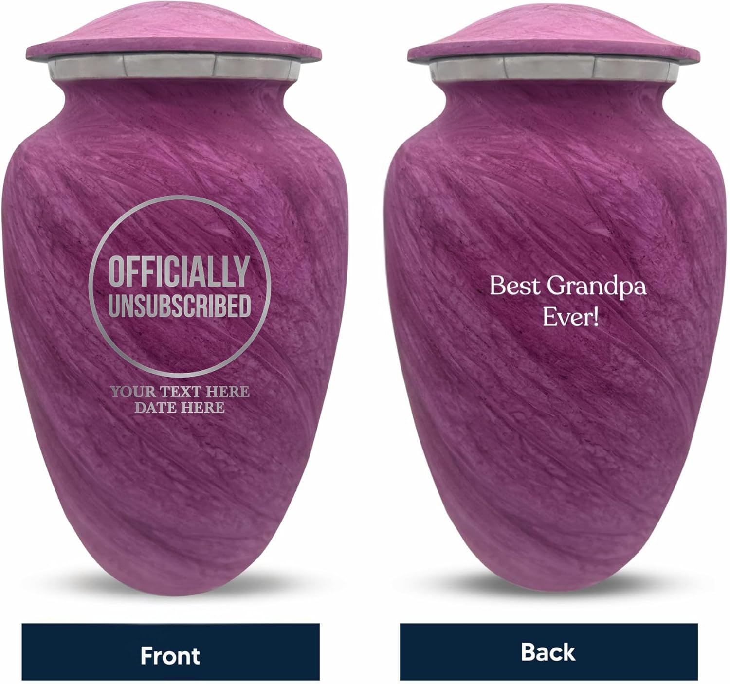 Custom Large Cremation Urn with Funny Design and Name - Pink