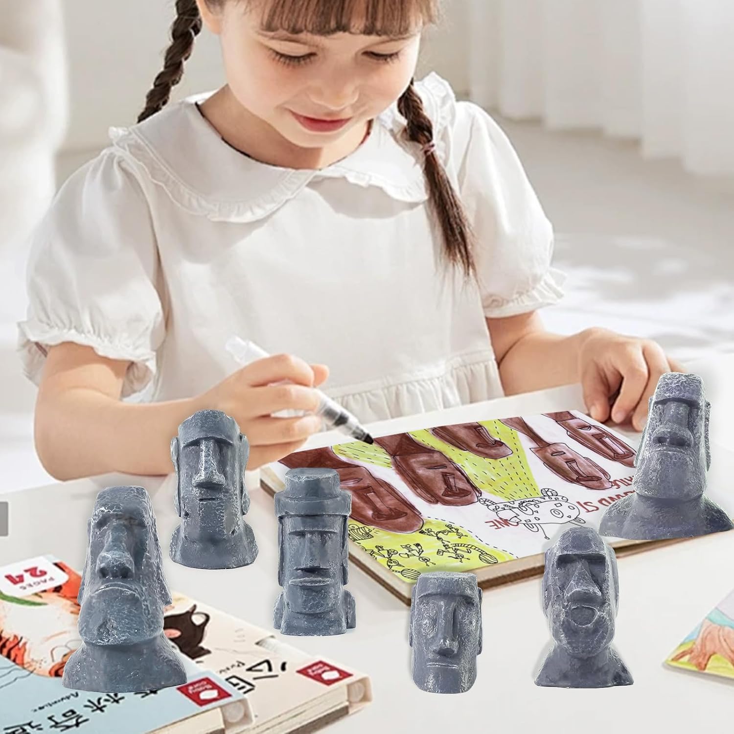 8 Pcs Miniature Moai Statue Easter Island Decor 25 Inch Resin Sculpture