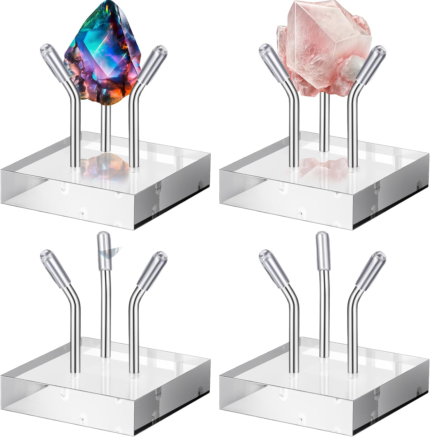 Weysat 4 Pack Acrylic Display Stands with 3 Peg Easel Base