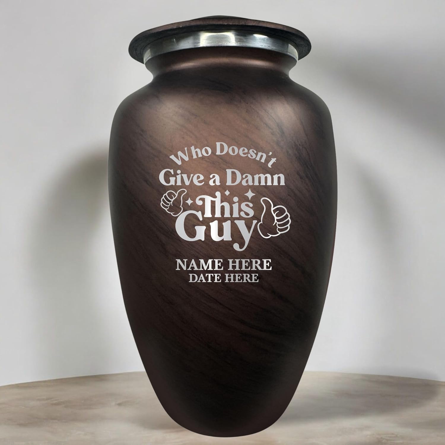 Custom Large Adult Cremation Urn with Name and Funny Design - 200 Cubic Inch Brown