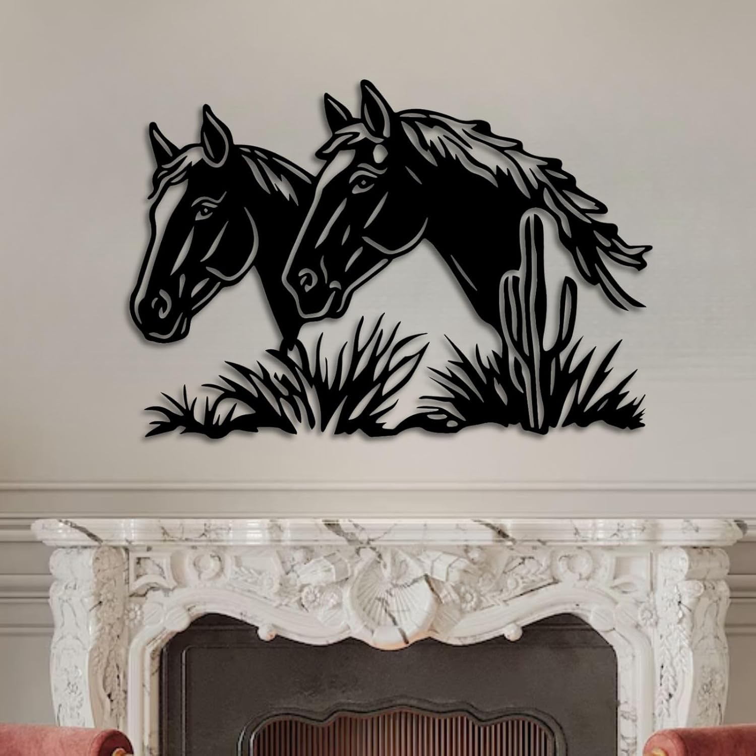 ENJOYOO Metal Horse Wall Art 24x16in White Wall Sculpture
