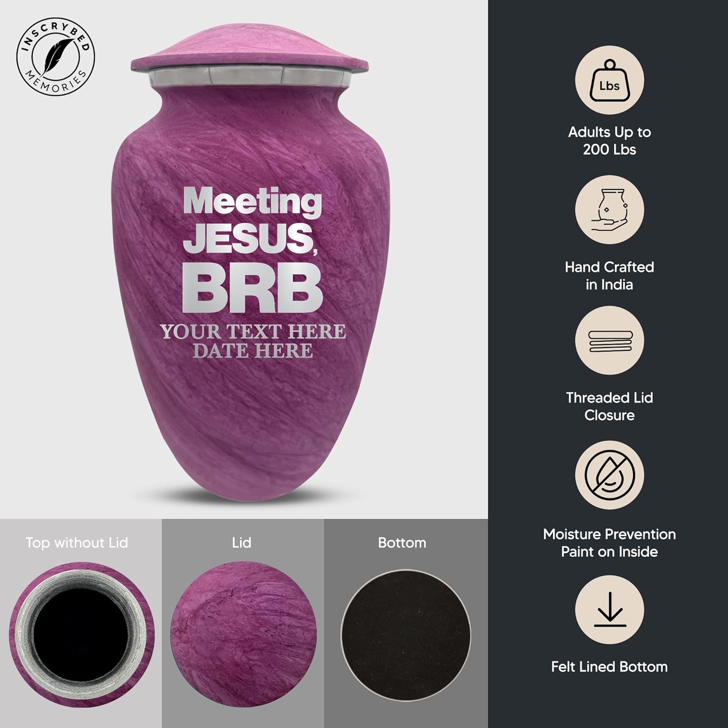 Custom Large Adult Cremation Urn with Funny Design - 200 Cubic Inch Pink