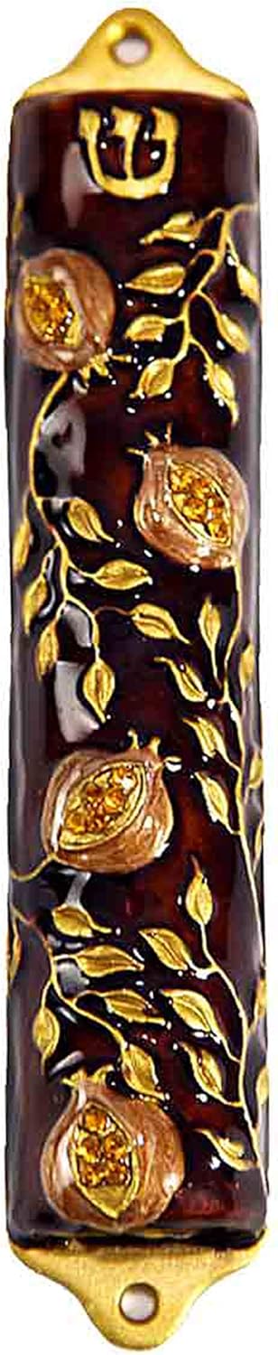 Bless This House Mezuzah Case Pomegranate Tree 4 Inch