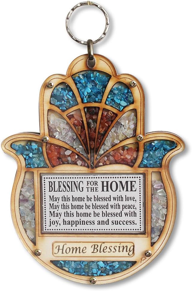 Wooden Hamsa Wall Decor with Gemstone Effect