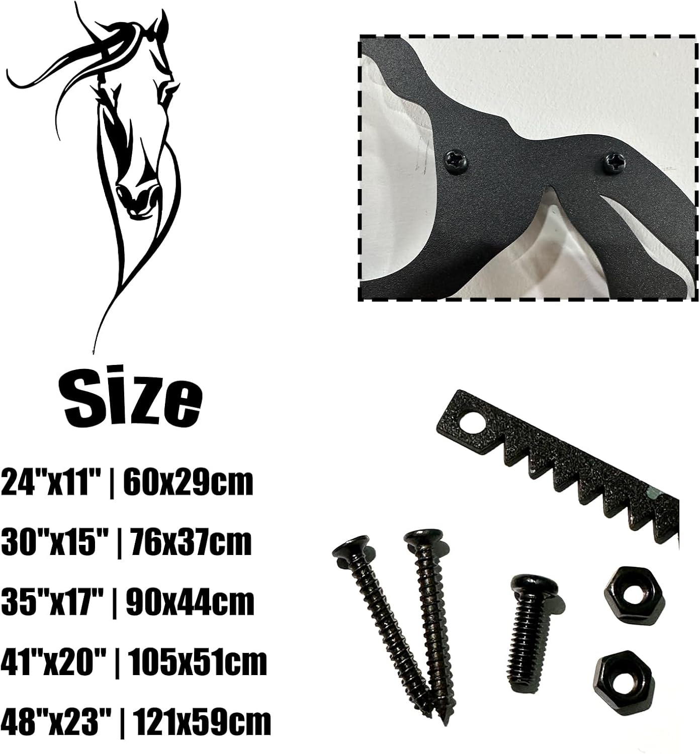 Cadeali Horse Wall Art Metal 30x15 Black