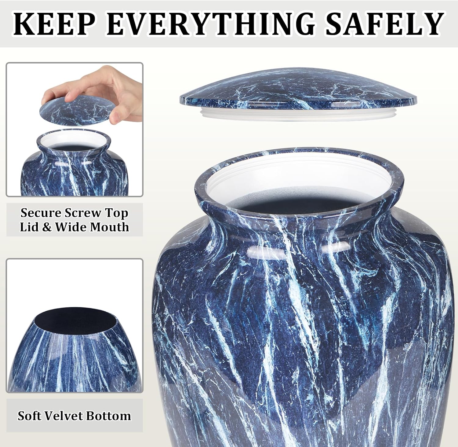 Premium Blue Marble Cremation Urn for Human Ashes