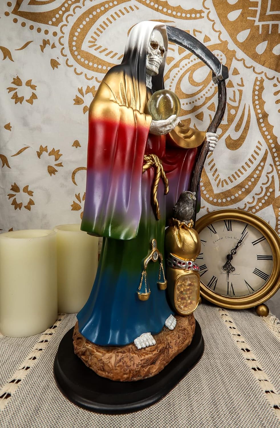 Ebros Gift Holy Death Santa Muerte Statue with Scythe and Glass Globe