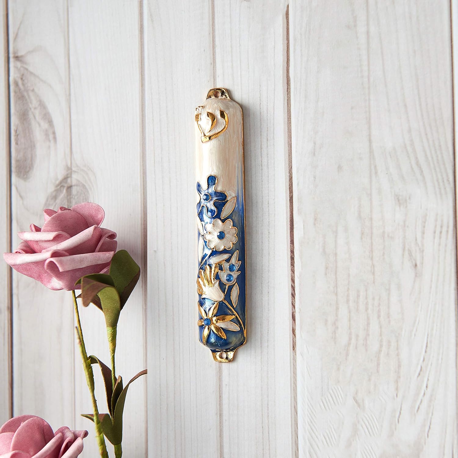 Matashi 55 Inch Hand Painted Mezuzah with Gold and Crystal Embellishments