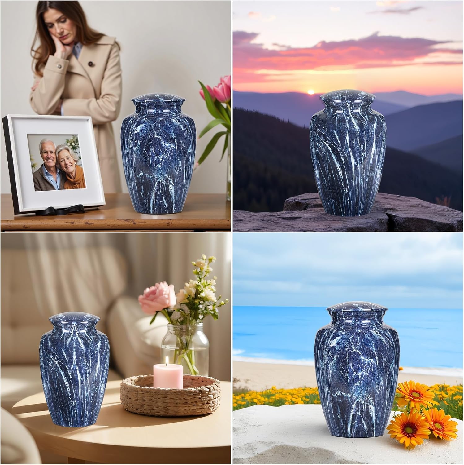 Premium Blue Marble Cremation Urn for Human Ashes