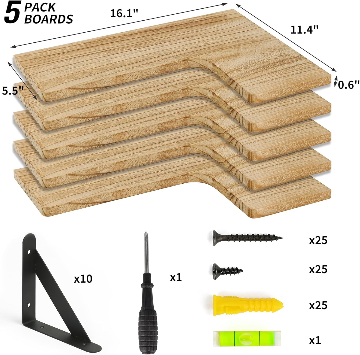 Fixwal Floating Corner Shelves Set of 5 Carbonized Black
