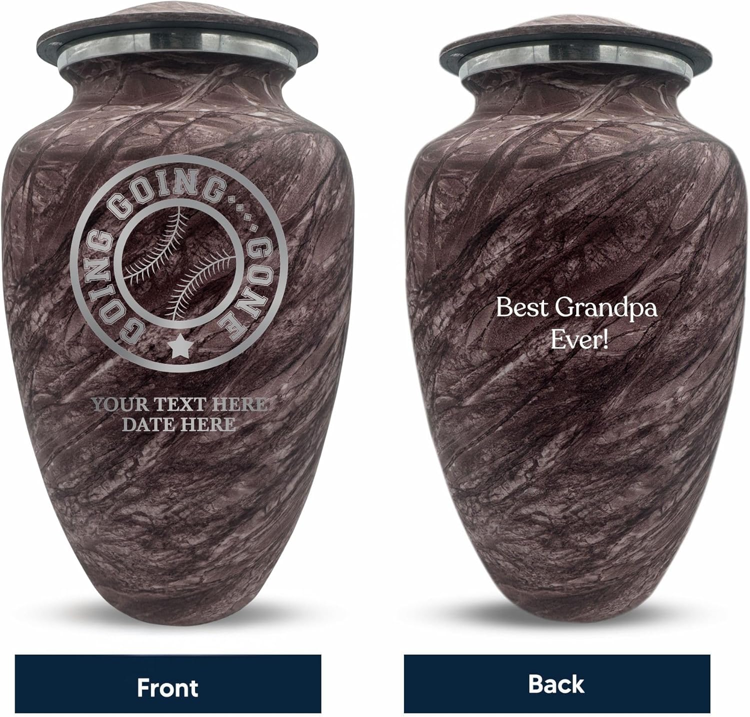 Custom Large Adult Cremation Urn with Name - Baseball Theme 200 Cubic Inch Burgundy
