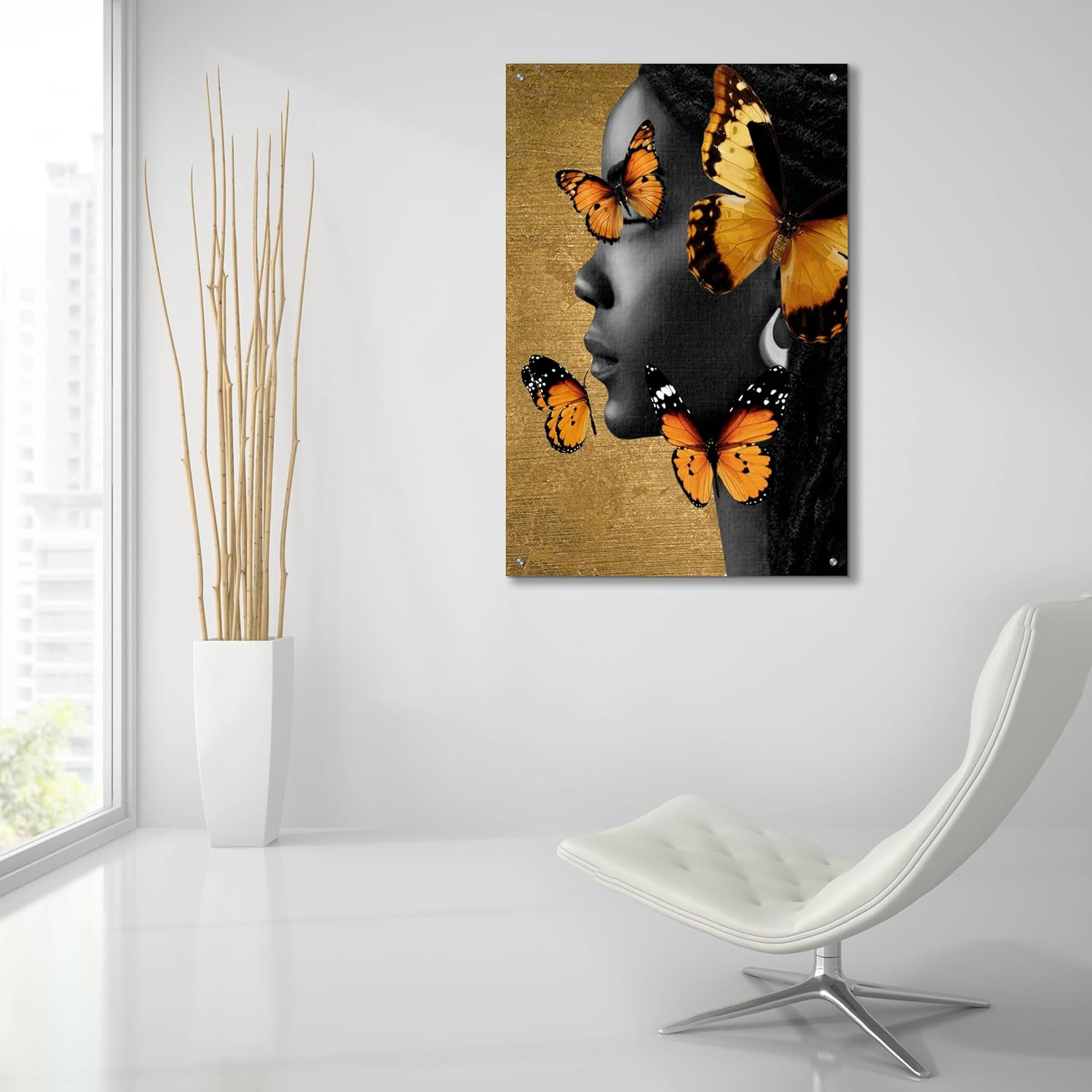 Epic Art Monochrome Golden Butterfly 1 Wall Art 24x36