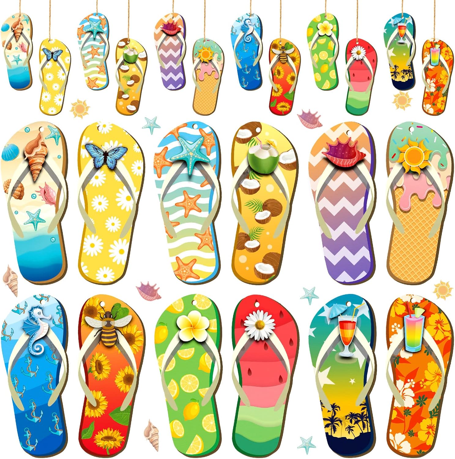 36 Pcs Summer Wood Hanging Decorations with 12 Styles