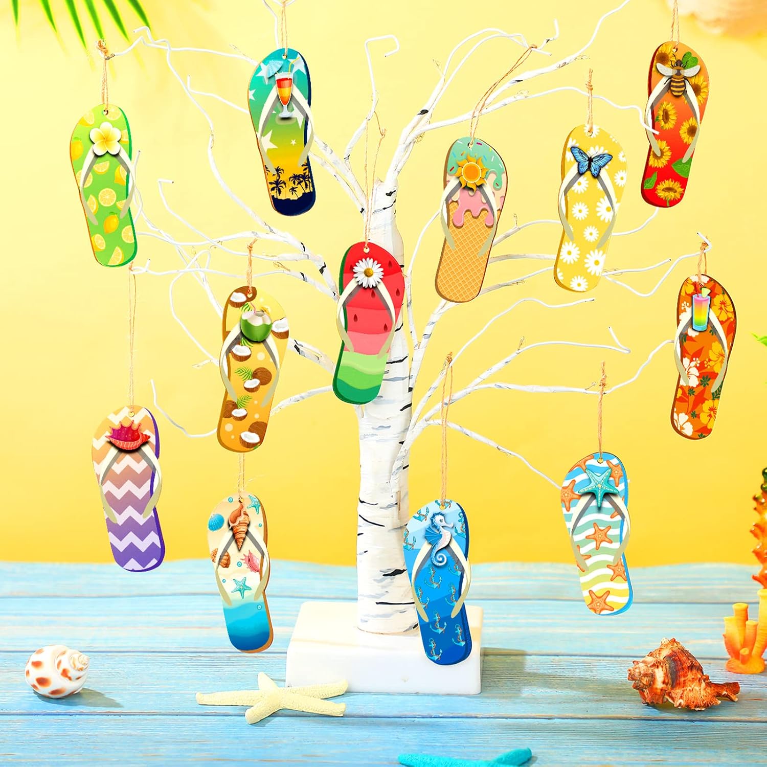 36 Pcs Summer Wood Hanging Decorations with 12 Styles