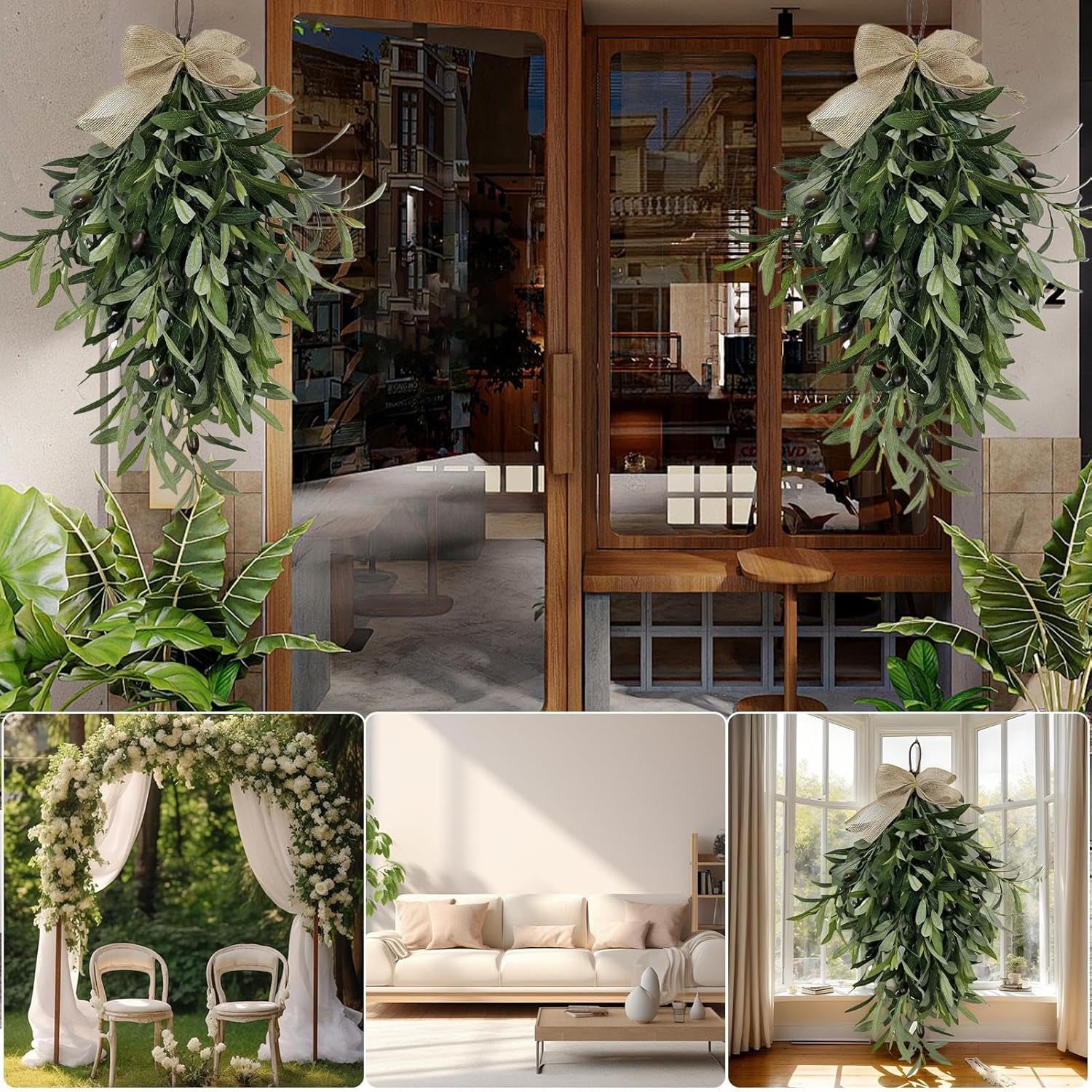 60cm Artificial Olive Teardrop Swag Wreath Decor