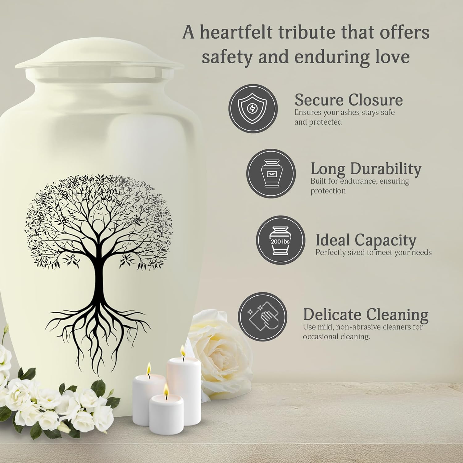 Tree Of Life Urns For Human Ashes - 10 Inch Large Cremation Urn With Velvet Bag
