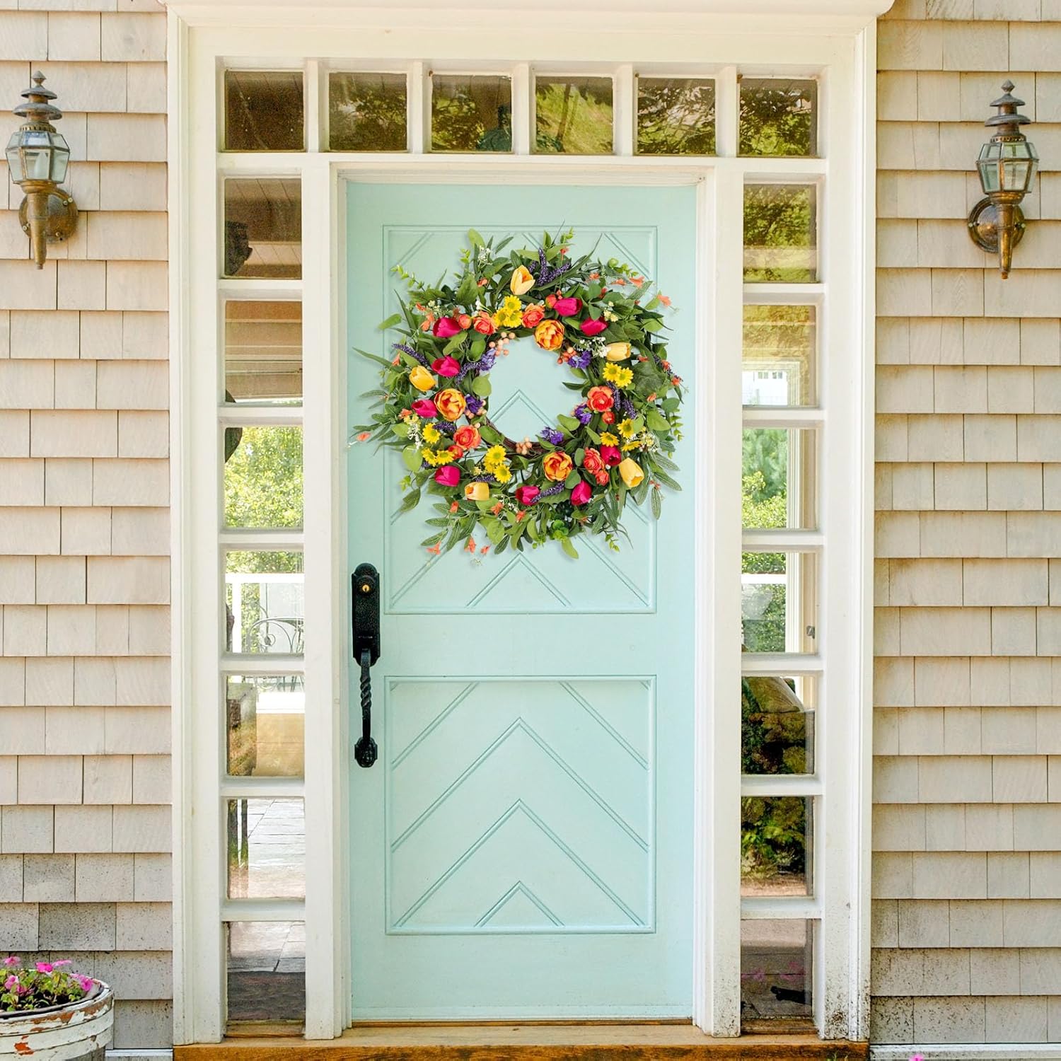 24 Inch Artificial Tulip Wreath for Front Door and Wall