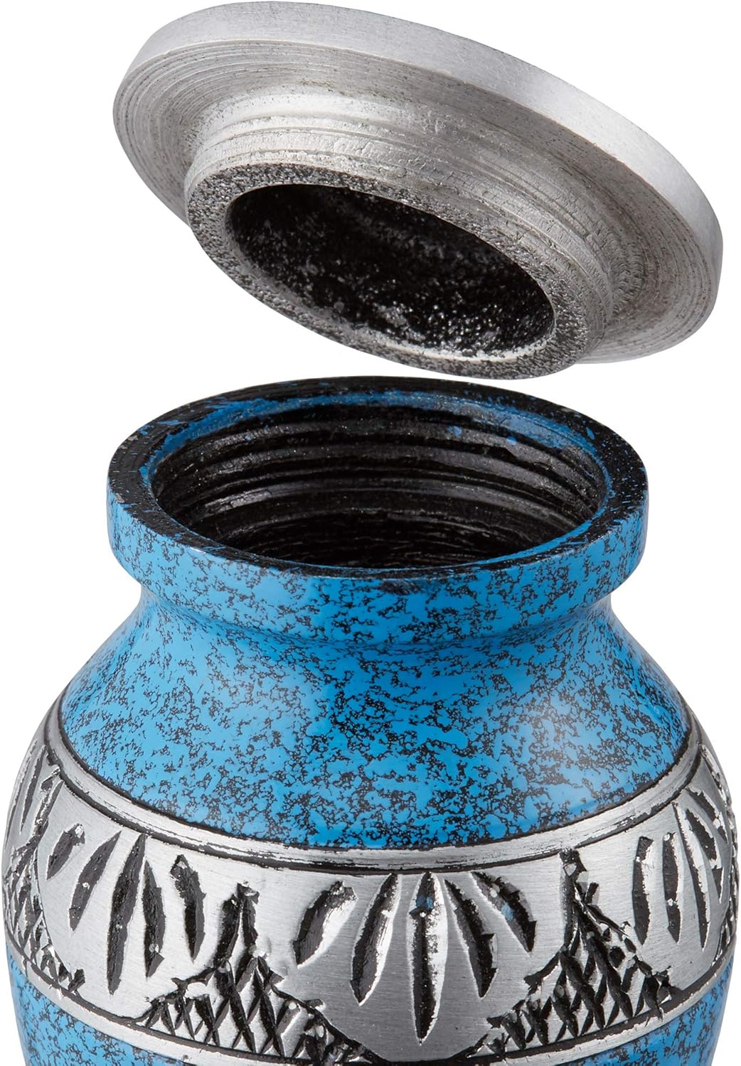 Reminded Mini Cremation Urns Set of 4 Blue Silver with Velvet Case