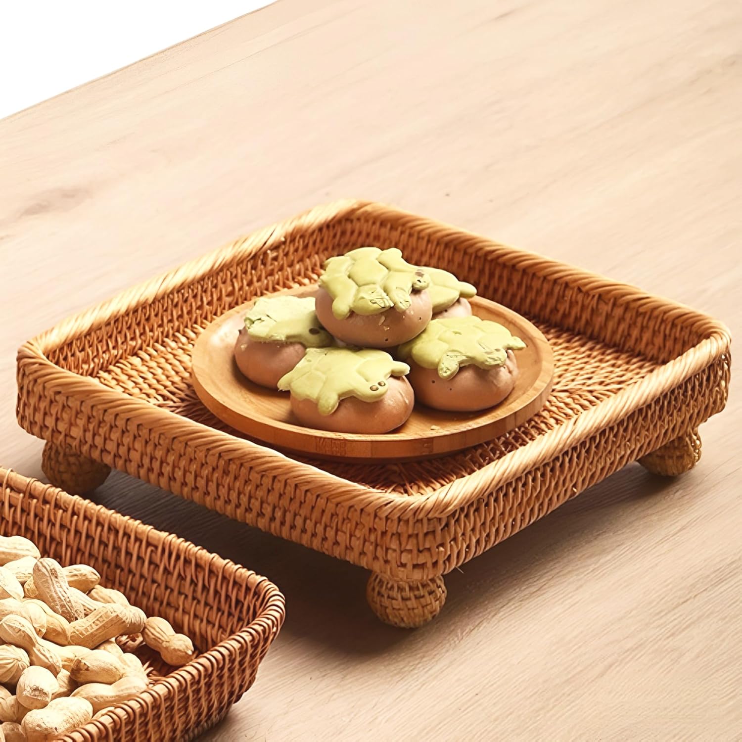 i-lan 9 Inch Square Rattan Riser Tray for Display