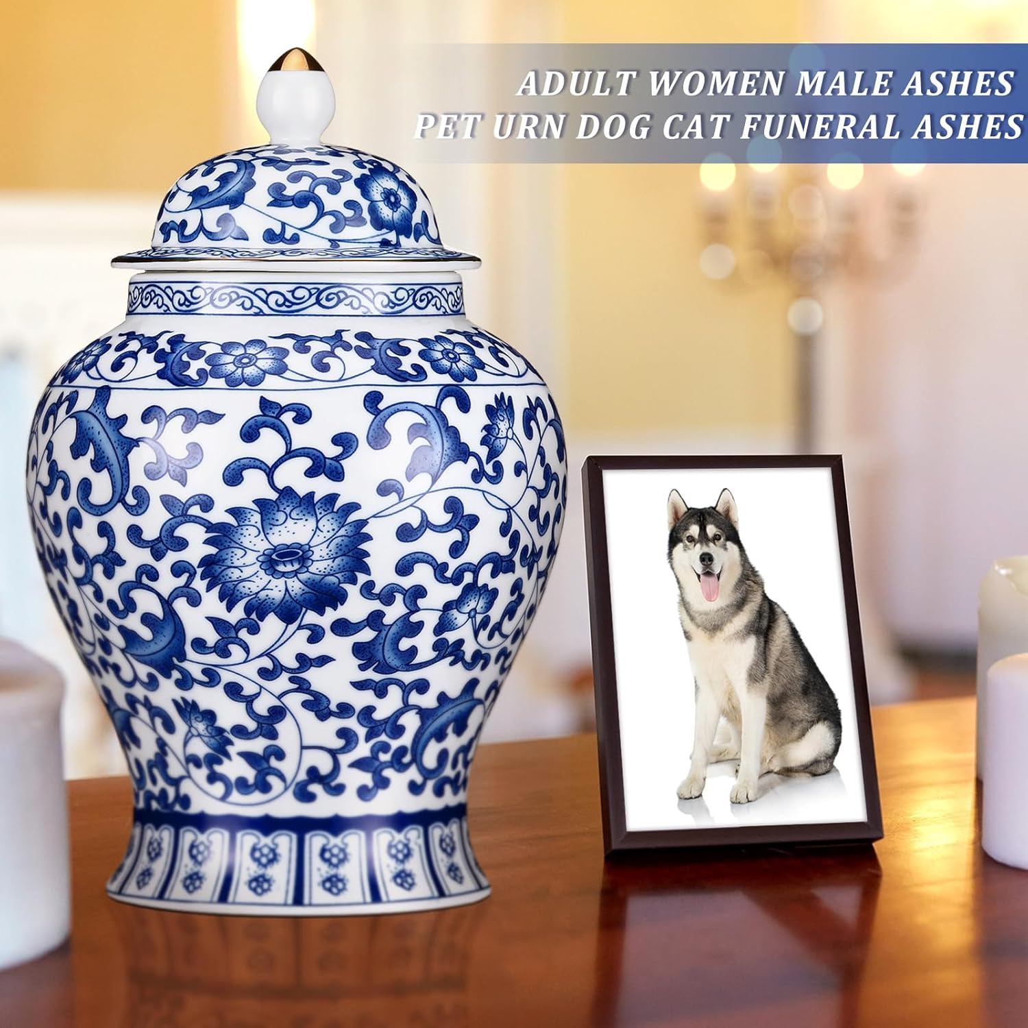 Small Blue Ceramic Cremation Urn for Adult Ashes