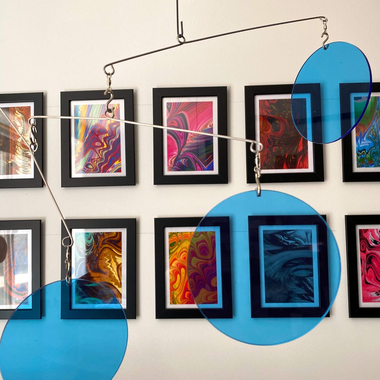 Modern Clear Blue Kinetic Art Mobile for Home and Office
