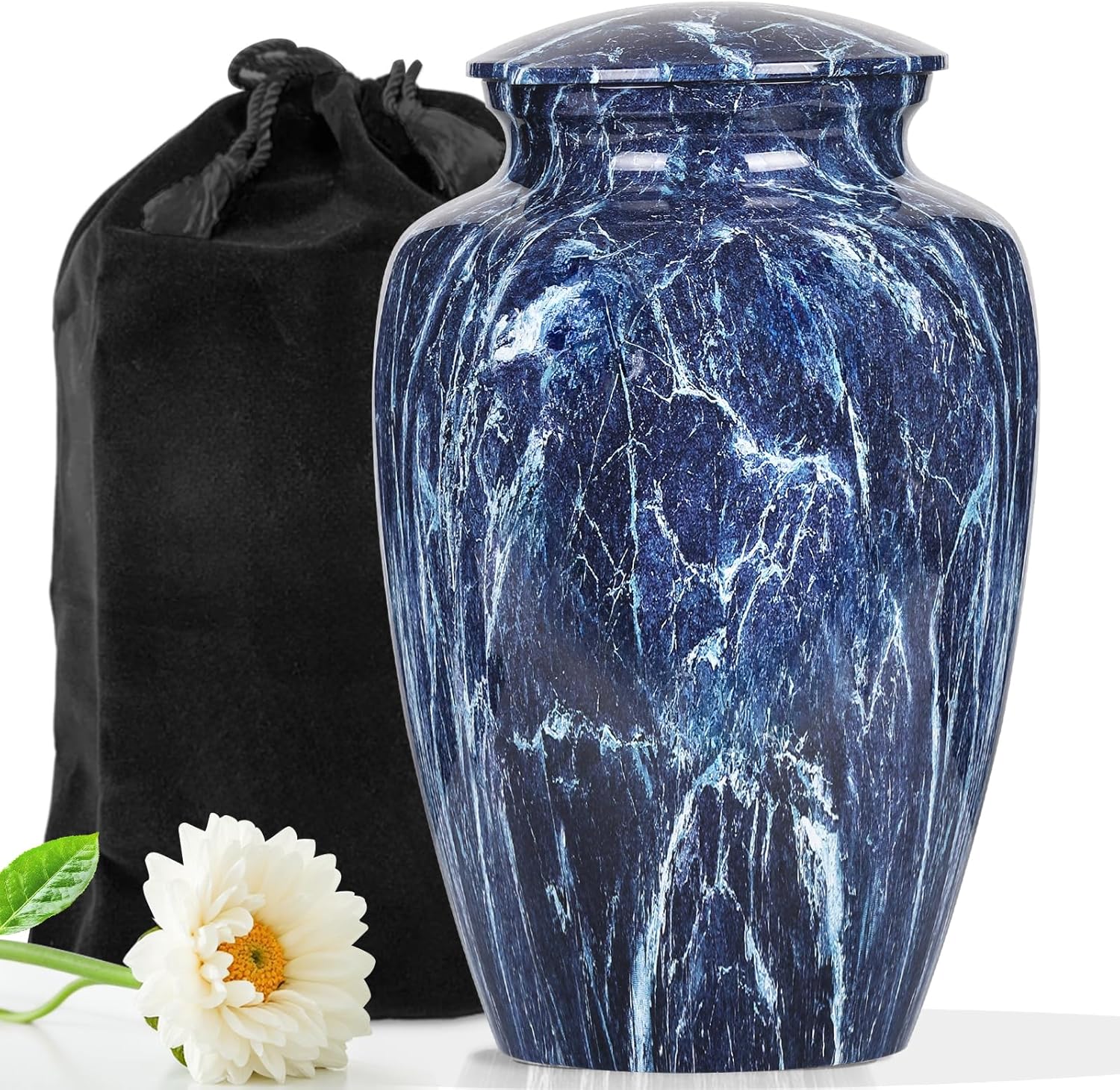 Premium Blue Marble Cremation Urn for Human Ashes