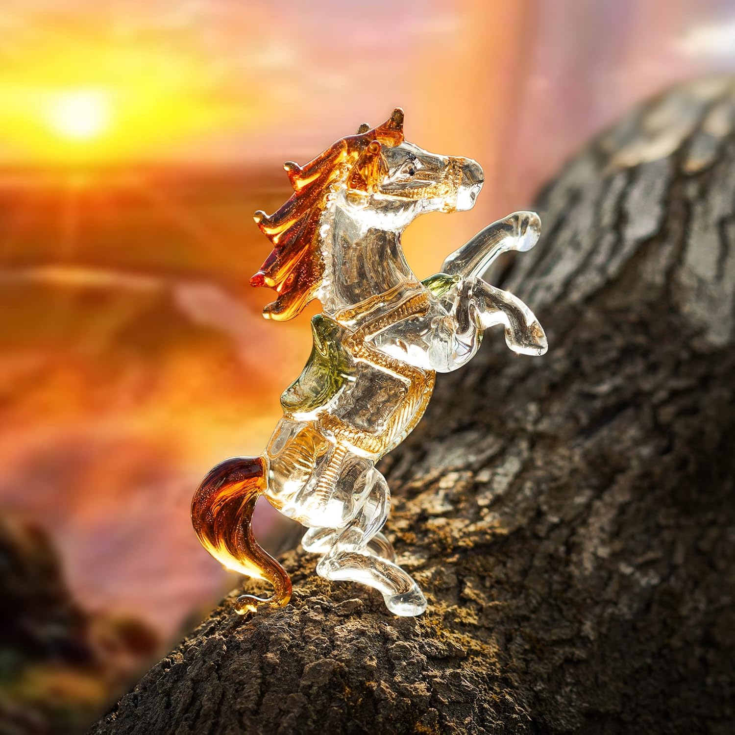 HD Hyaline Dora Crystal Butterfly with Ball Base and Standing Horse Figurine Collectible Decoration