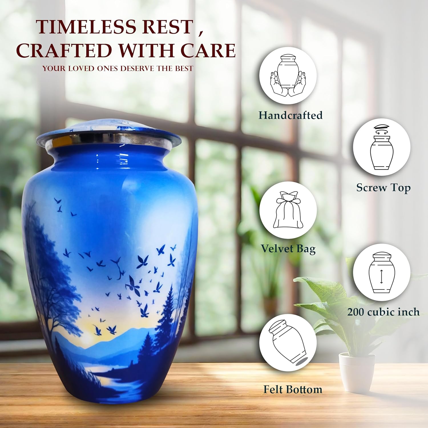 Artsymade Heaven Scenery Cremation Urn - Blue 200 Cubic Inches