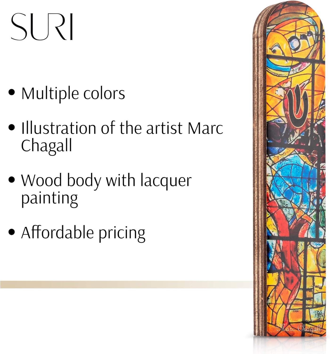 SURI Wooden Mezuzah with Yellow Design Contemporary 5 Door Scroll Holder