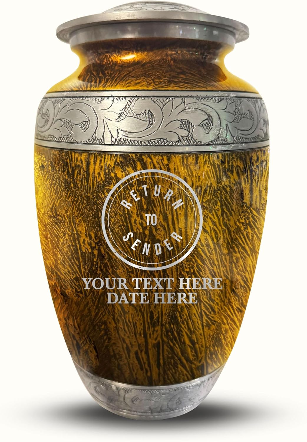 Personalized Large Adult Cremation Urn - Custom Engraved with Name Office Humor RTS Circle Design