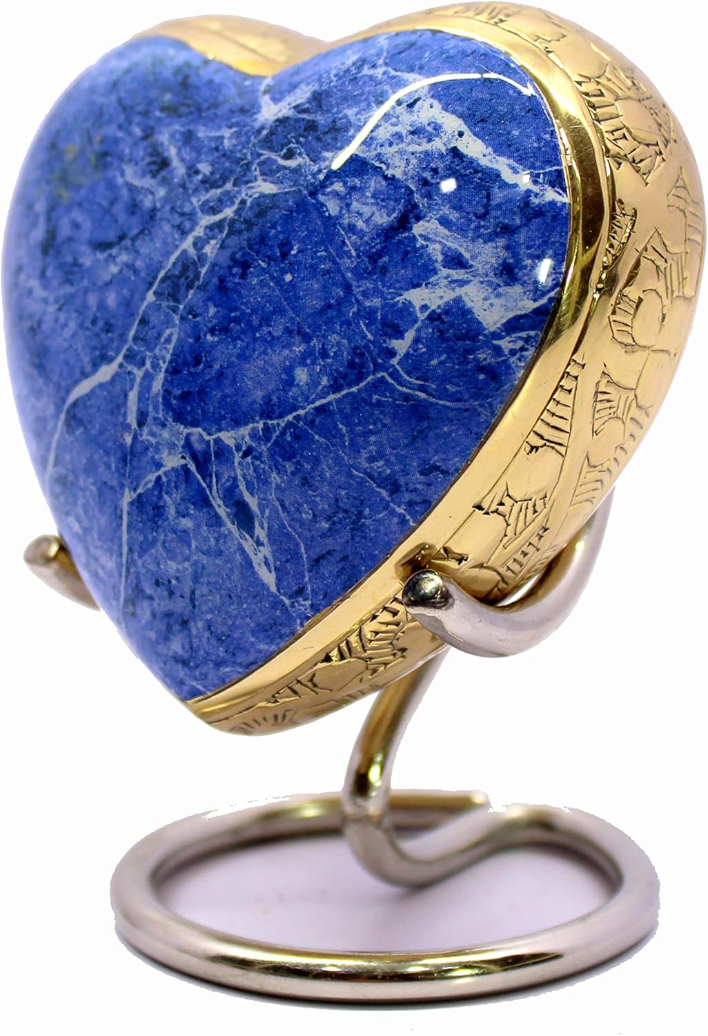 eSplanade Brass Mini Cremation Urn Heart-Shaped Container with Stand Blue 275 Inches